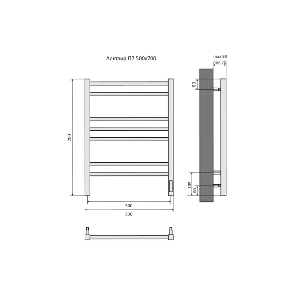 Полотенцесушитель электрический Aquatek Альтаир 50х70 П7 хром R (AQ EL KP0770CH)