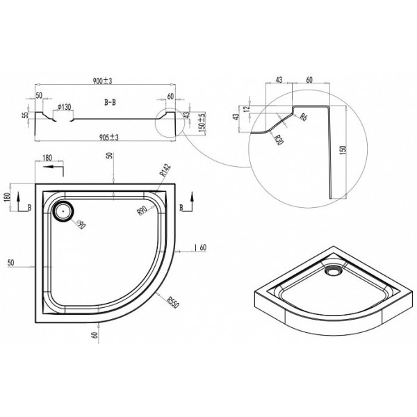 Душевой поддон AM.PM Gem 90*90 (W90T-401-090W)