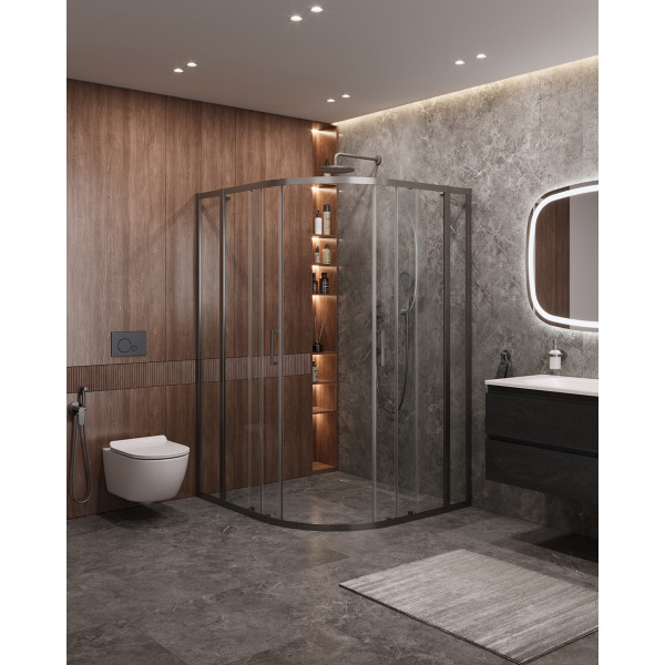 Душевой уголок Cezares Molveno 130x120x195 стекло прозрачное, профиль оружейная сталь (MOLVENO-RH-22-130/120-C-GM-IV)