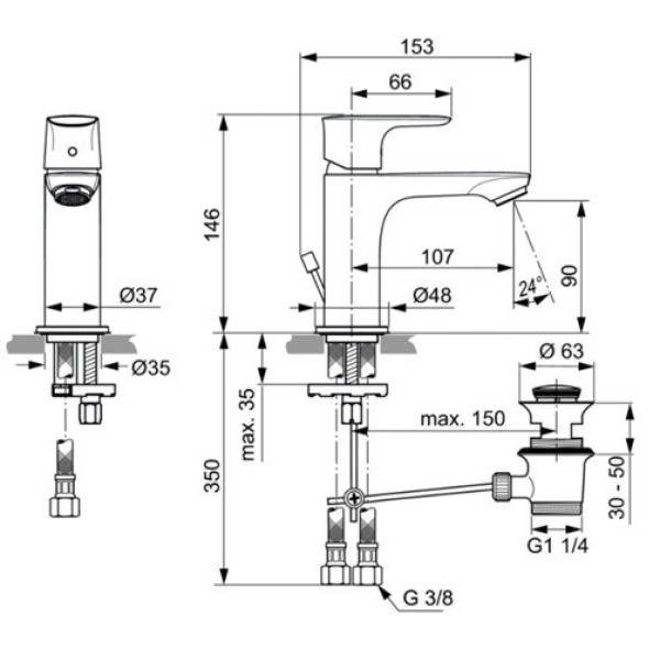 Смеситель для раковины Ideal Standard Connect Air с донным клапаном, хром (A7007AA)