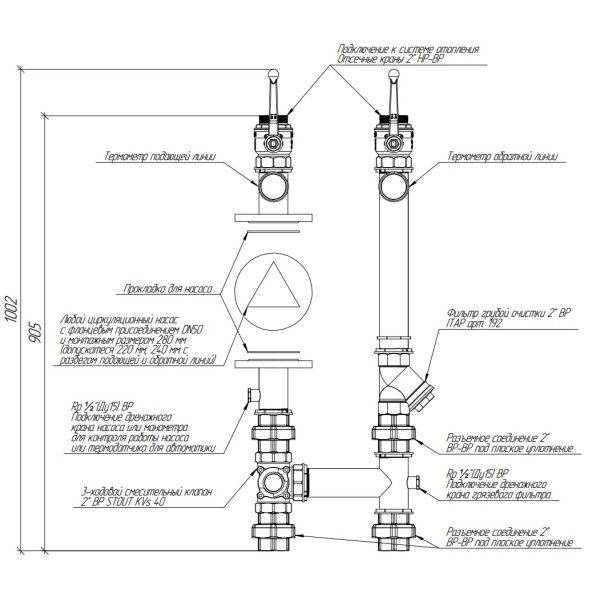 Насосная группа Gidruss NG-50C (2", поворотный смеситель KVs 40) (NG 50010 23) Насосная группа Gidruss NG-50C (2", поворотный смеситель KVs 40) (NG 50010 23)