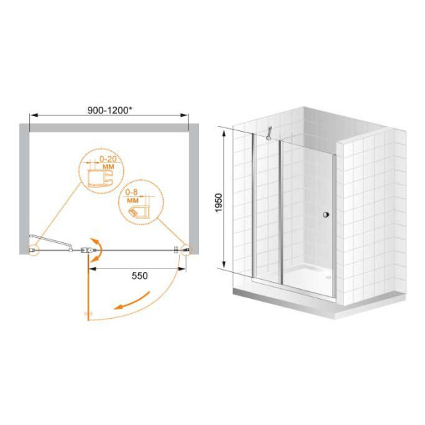 Душевая дверь Cezares Elena 90х195 стекло прозрачное (ELENA-W-B-12-90-C-Cr)
