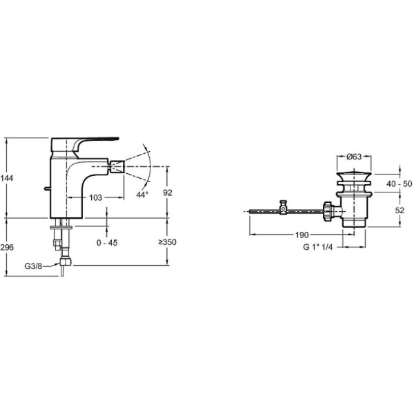 Смеситель для биде Jacob Delafon Aleo с донным клапаном хром (E72316-CP)