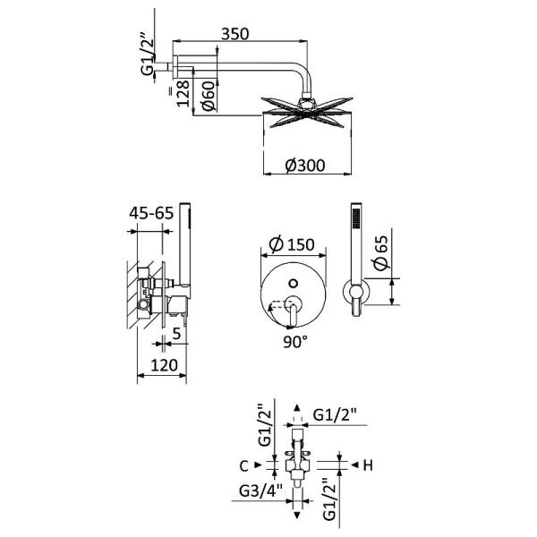 Душевая система Cezares Leaf хром (LEAF-DSIP-30-L-01)