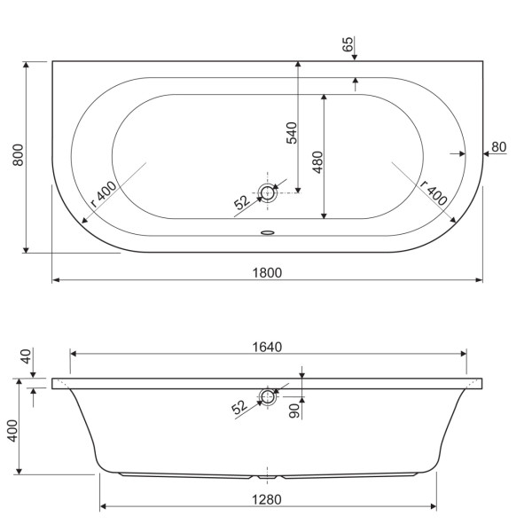 Ванна акриловая Cezares Metauro 180x80x56 белый (METAURO-wall-180-80-40-W37)
