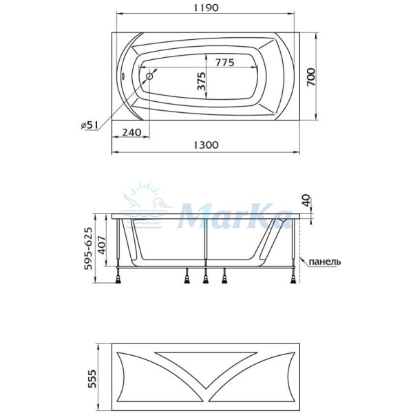 Ванна акриловая 1Marka Elegance 130x70 белая (01эл1370)