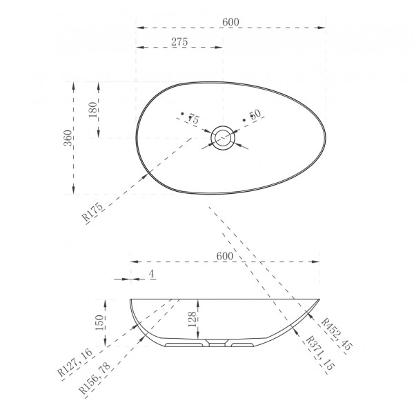 Раковина накладная Abber Stein 600x360 белый матовый (AS2615)