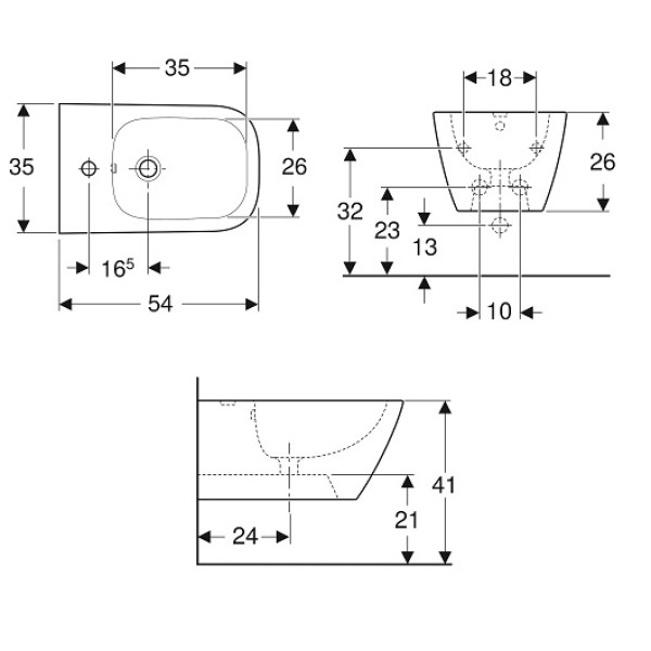 Биде подвесное Geberit Smyle Square 350х540х410 (500.209.01.1)