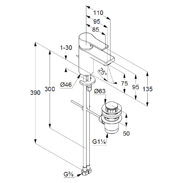 Смеситель для раковины Kludi Zenta SL хром, донный клапан (482630565) Смеситель для раковины Kludi Zenta SL хром, донный клапан (482630565)