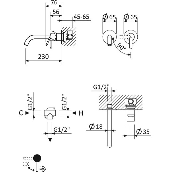 Смеситель для раковины встраиваемый Cezares Leaf мorning мist (LEAF-BLI2-L-MM)