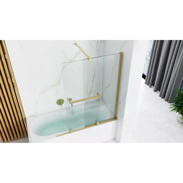 Душевая шторка для ванны Rea Fabian 100x140 gold mat стекло прозрачное, профиль матовое золото (REA-К6527)