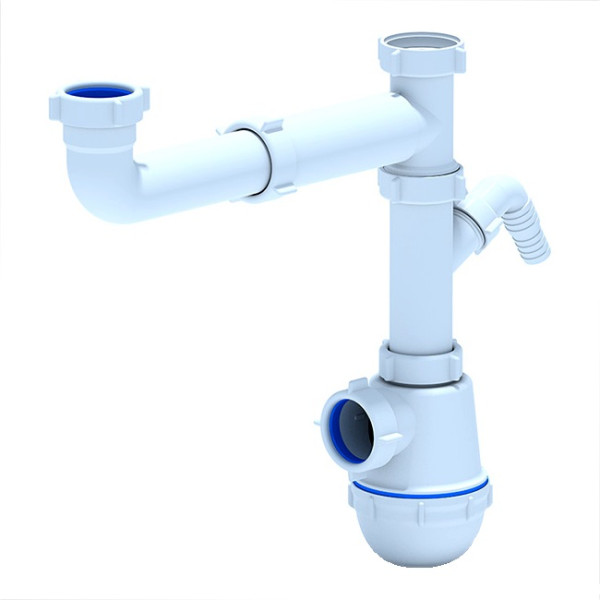 Сифон 40 мм. бутылочный АНИ "Грот" двойной для донного клапана, с отводом для стир.машины (смещенный, без выпуска) АНИ пласт (A7020)