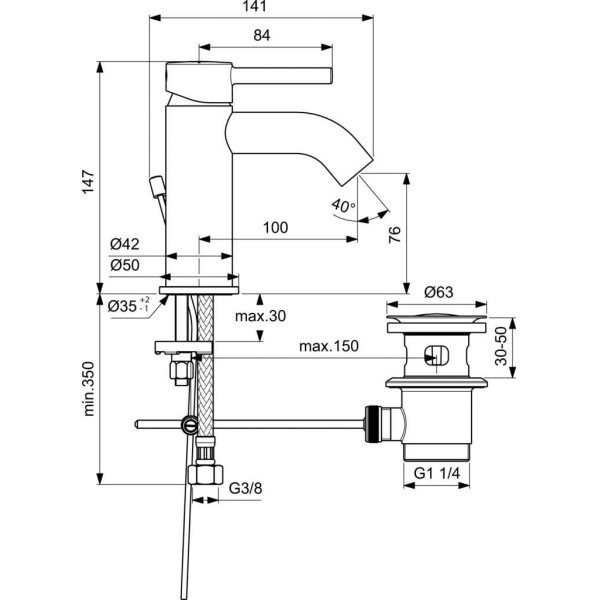Смеситель для раковины Ideal Standard Ceraline черный/хром (BC203U5)