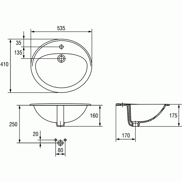 Раковина встраиваемая Cersanit Calla 54 53х41 на столешницу (S-UM-Cl/1-w)