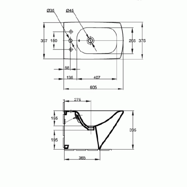 Биде напольное Jacob Delafon Escale 600х375х395 (E1293-00)