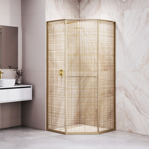 Душевой уголок RGW 100x100x200 стекло прозрачное с рисунком, профиль золото BRUSH (33328200-266R)
