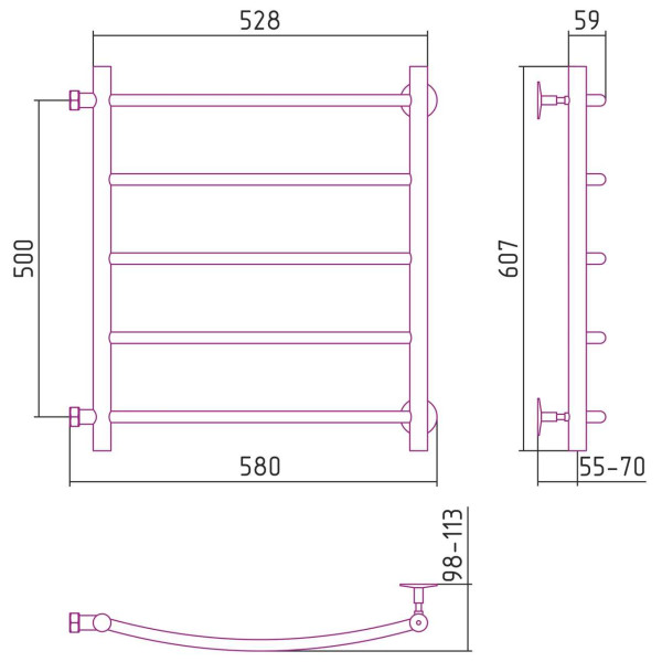 Полотенцесушитель водяной Стилье Версия-Б2 500х500 (5) Г 18 хром (00612-5050) Полотенцесушитель водяной Стилье Версия-Б2 500х500 (5) Г 18 хром (00612-5050)