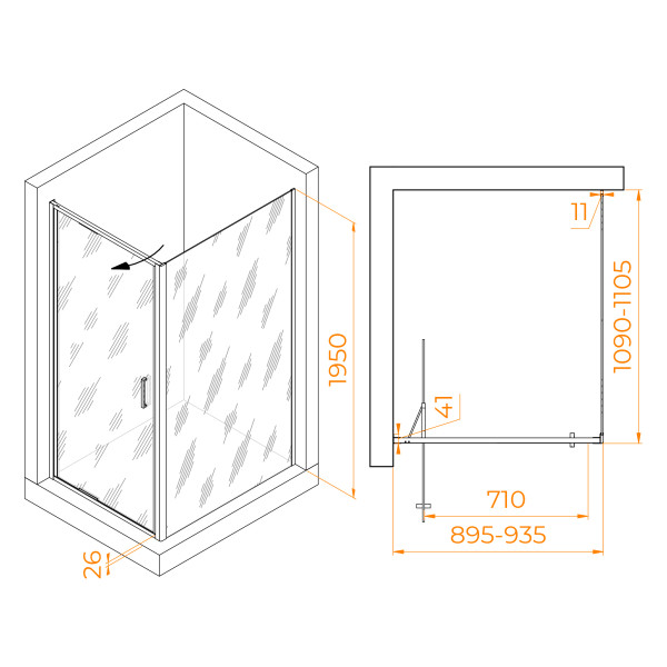 Душевой уголок RGW SV-145 900x1100 стекло прозрачное, профиль хром (703214591-11)