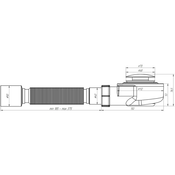Сифон для душевого поддона АНИ 1 1/2"*50 (h=53 мм.) с гибкой трубой 375*40/50, клик-клак (грибок-сетка хром) АНИ пласт (E455CLGS)
