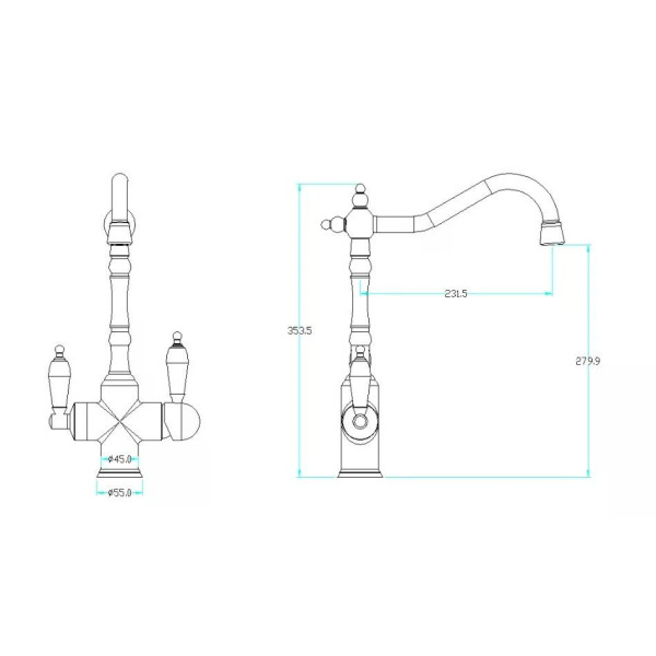 Смеситель для кухни Boheme Kitchen Золотой с краном для питьевой воды (112)