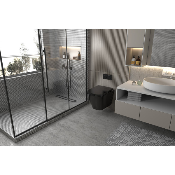 Унитаз подвесной ABBER Rechteck черный матовый, безободковый (AC1201MB)