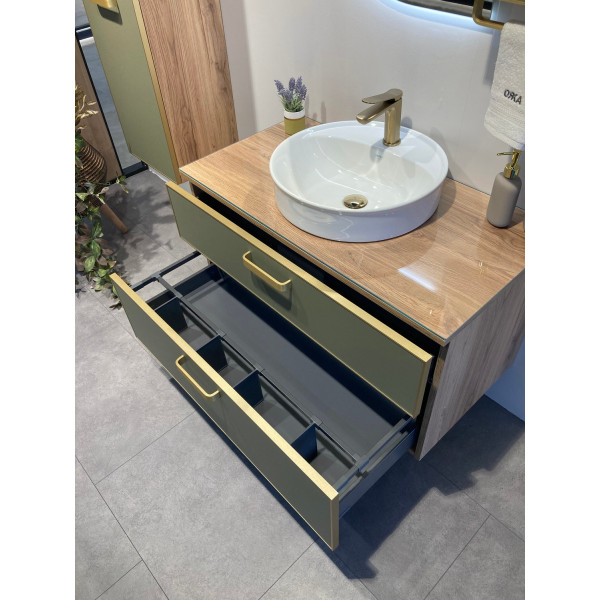 Тумба подвесная Orka Salerno 960x500x520 зеленый матовый, светлое дерево (3008781)