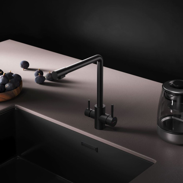 Смеситель для кухни AM.PM X-Joy S с L-изливом с каналом для питьевой воды черный (F85B05722)