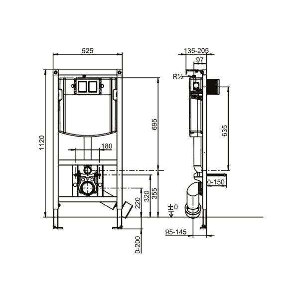 Инсталляция для подвесного унитаза V&B + ViConnect 300S клавиша смыва с 2 объемами, белый (92246100+92249068)