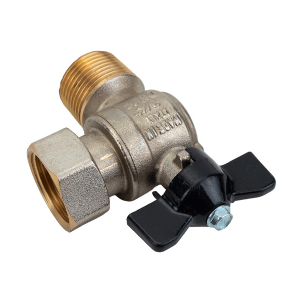 Кран угловой Stout 3/4"x3/4" НР шаровой с накидной гайкой (ручка бабочка) (SVB-0010-000020) Кран угловой Stout 3/4"x3/4" НР шаровой с накидной гайкой (ручка бабочка) (SVB-0010-000020)