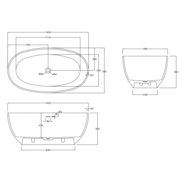 Ванна из искусственного камня Abber Stein 140x78 белая матовая (AS9641-1.4)