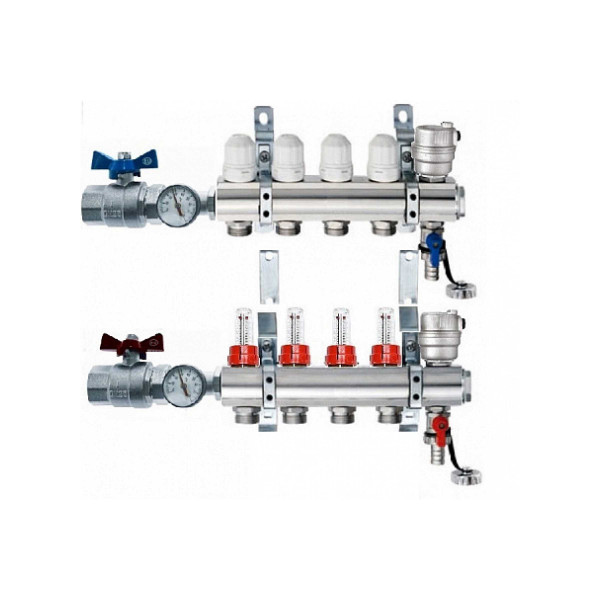 Коллекторная группа Euros 6 отводов 1"x3/4" с термостатическими вставками, расходомерами (EU.ST6081651 1x34x6_k)