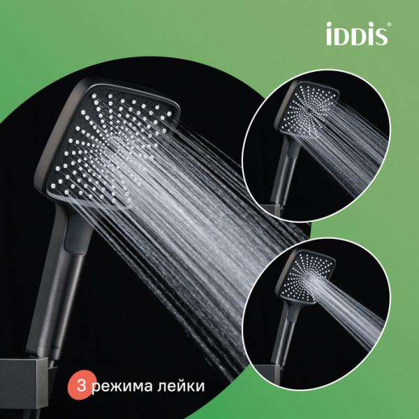 Душевая система Iddis Parker с тропическим душем и изливом матовый графит (PARGM3Fi060)