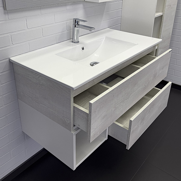 Тумба подвесная Comforty Турин 910x500x465 дуб бежевый матовый с раковиной (00-00001572)