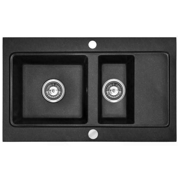 Мойка для кухни 2 чаши Rea fox black metalic гранит 78x46,5x19 черная металлик (ZLE-00135)