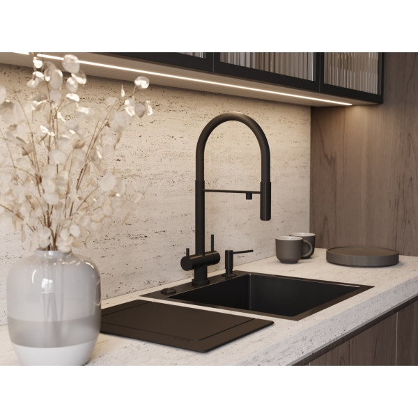 Смеситель для кухни Omoikiri Kanto-GB с переключателем на фильтр, с выдвижным изливом графит/черный (4994356)