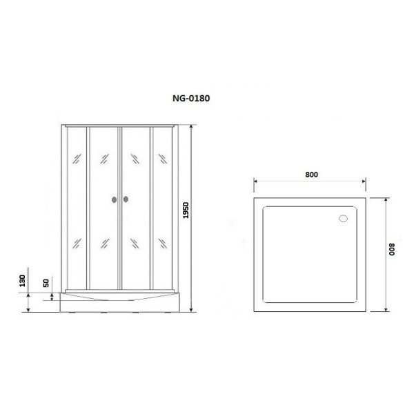 Душевой уголок Niagara 800*800*1950 стекло прозрачное с рисунком, профиль черный (NG-0180-14)