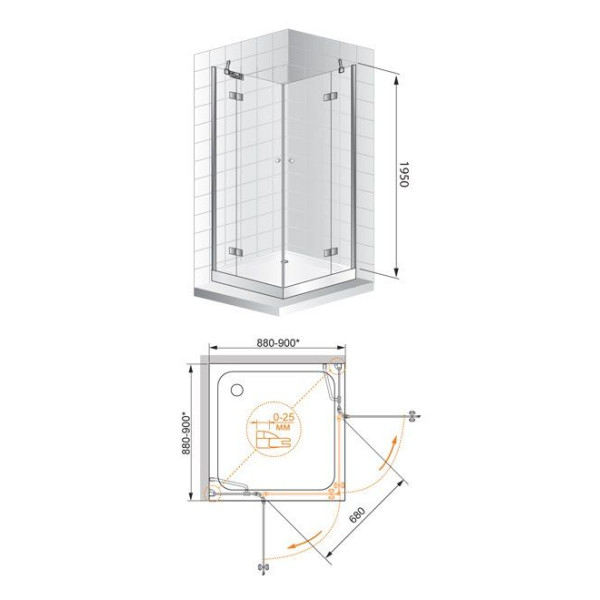 Душевой уголок Cezares Verona 90x90x195 стекло прозрачное (VERONA-A-2-90-C-Cr)