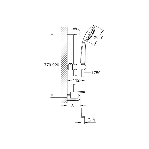 Душевой гарнитур Grohe с полочкой (ручной душ, штанга 900 мм, шланг 1750 мм) хром (27267001)
