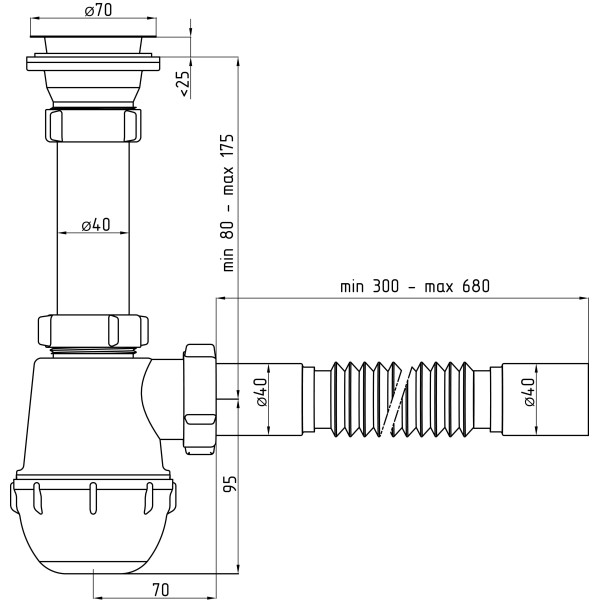 Сифон Ани-Пласт 1 1/2"*40 мм с гибкой трубой 40*50 АНИ-Грот A0110 (A0110)