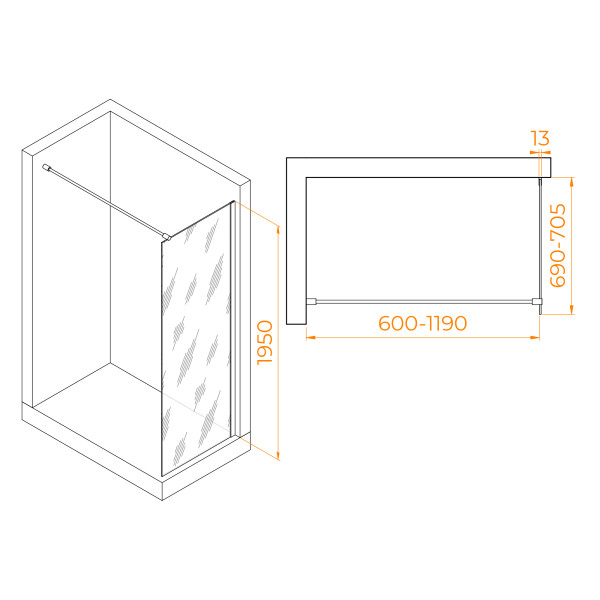 Душевое ограждение RGW Walk In 70x195 стекло прозрачное, профиль белый (351001007-15) Душевое ограждение RGW Walk In 70x195 стекло прозрачное, профиль белый (351001007-15)