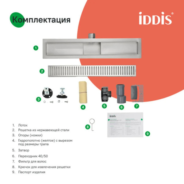 Душевой лоток Iddis Level 700 мм горизонтальный выпуск комб. затвор перфор. решетка хром (975A7SB10DZ)
