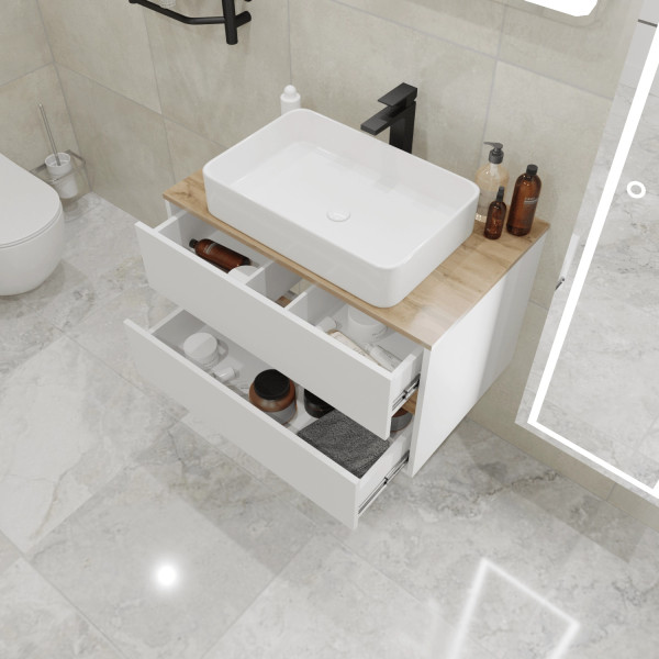 Тумба подвесная 1Marka Veil 800x500x500 белый/дуб ватан (Ц0000035553)