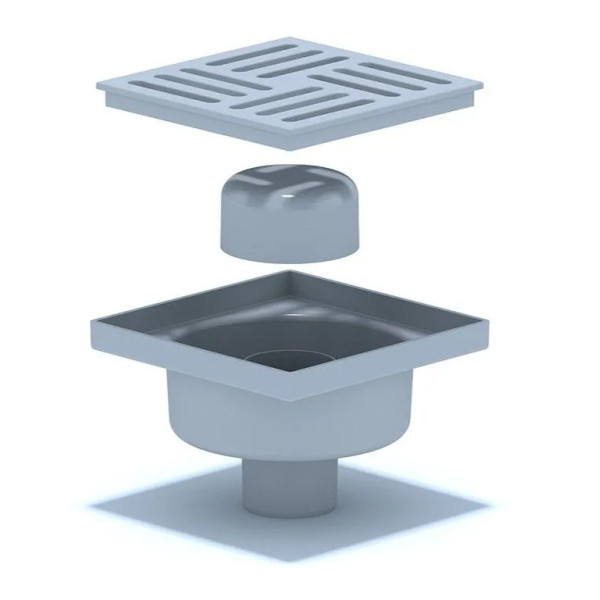 Трап вертикальный 50 мм. (150*150) АНИ нерегулируемый, с гидрозатвором (решетка пластик) АНИ пласт (TA5210)