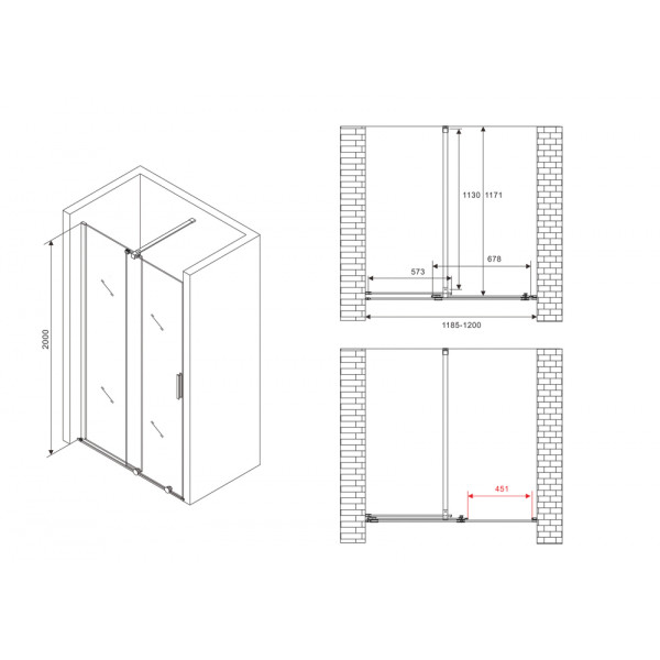 Душевая дверь Abber Komfort 120x200 стекло прозрачное, профиль хром (AG90120)