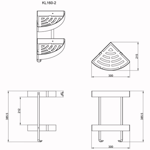 Полка угловая двухэтажная черная матовая Azario (AZ-160-2B) Полка угловая двухэтажная черная матовая Azario (AZ-160-2B)