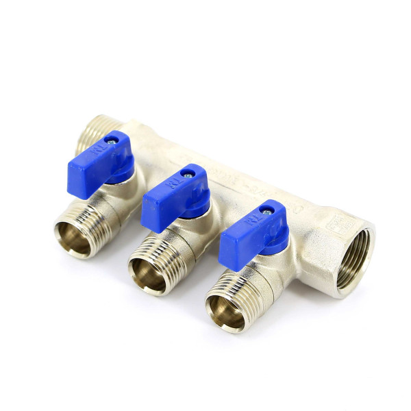 Коллектор с шаровыми кранами Tiemme NINO 3 выхода 1*1/2"(16) (никель) (1820007) Коллектор с шаровыми кранами Tiemme NINO 3 выхода 1*1/2"(16) (никель) (1820007)