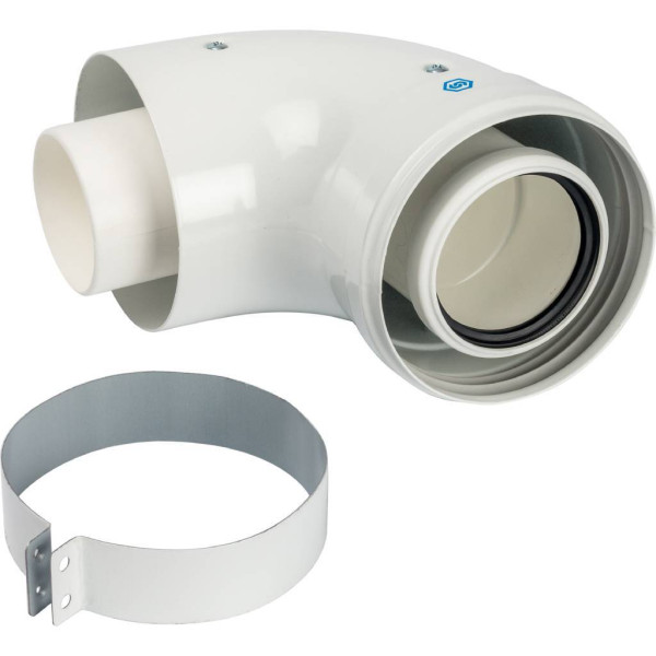Элемент дымохода Stout DN60/100 адаптер для котла конденсационный 90° с хомутом (совместимый с Vaillant, Ariston) (SCA-8610-230090)
