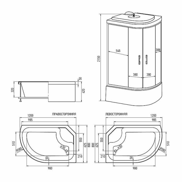 Душевая кабина Erlit 120х80 стекло тонированное L (ER3512TPL-C4)