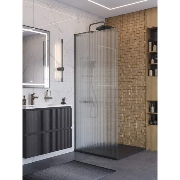 Душевое ограждение BelBagno Uno 90x200 стекло рифленое, профиль оружейная сталь матовая (UNO-L-1-TB-90-FL-GM)