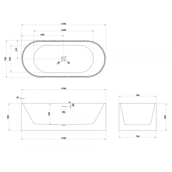 Ванна из искусственного камня Abber Stein 170x75 белая матовая (AS9653)